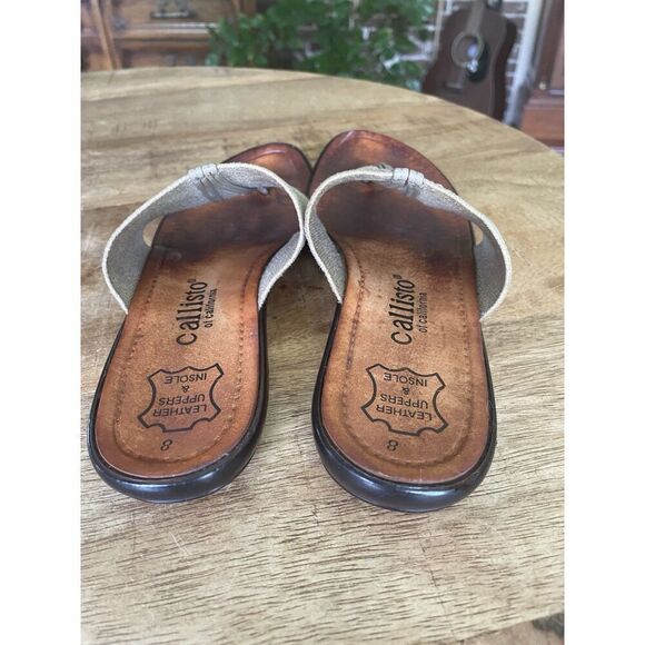 Callisto Of California Tan Canvas Leather Insole Sandals Women Size 8 Slip On - Picture 3 of 6